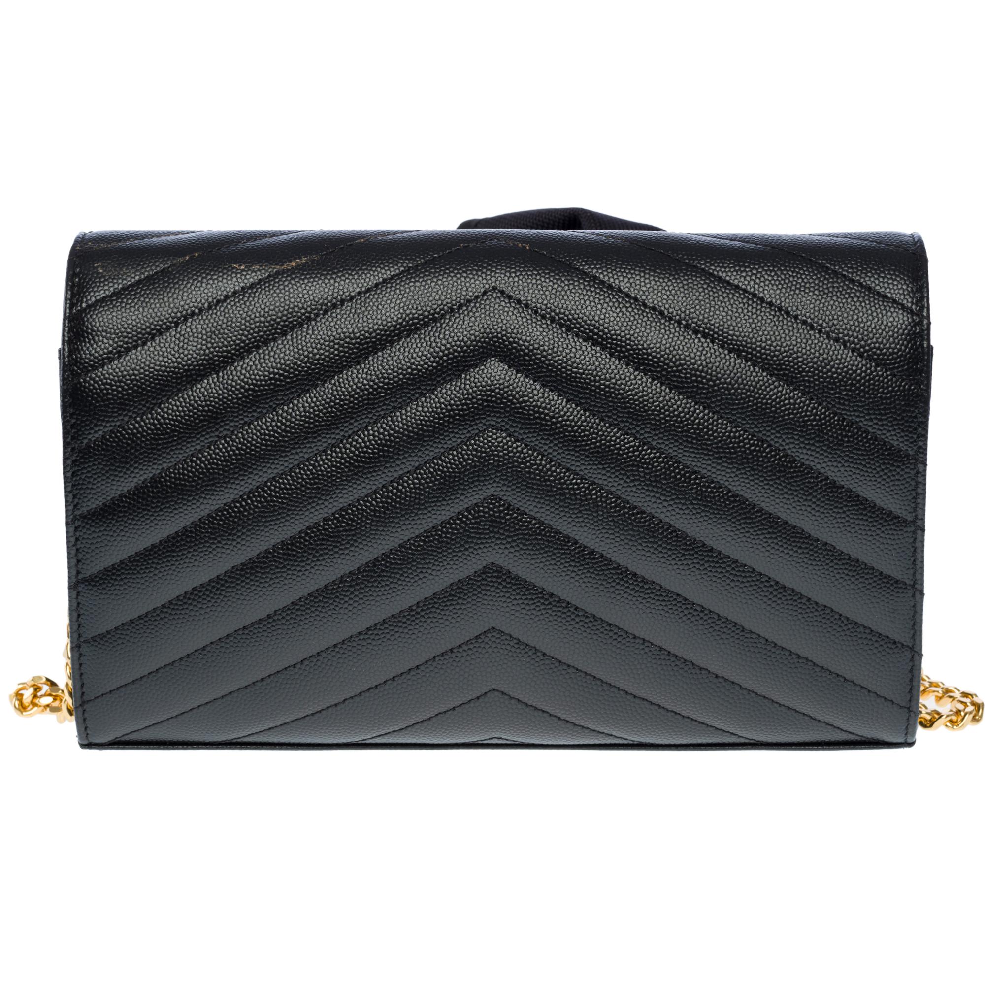 YSL Pochette Cassandre classic shoulder bag in Black grained calf leather, GHW In Excellent Condition In Paris, IDF