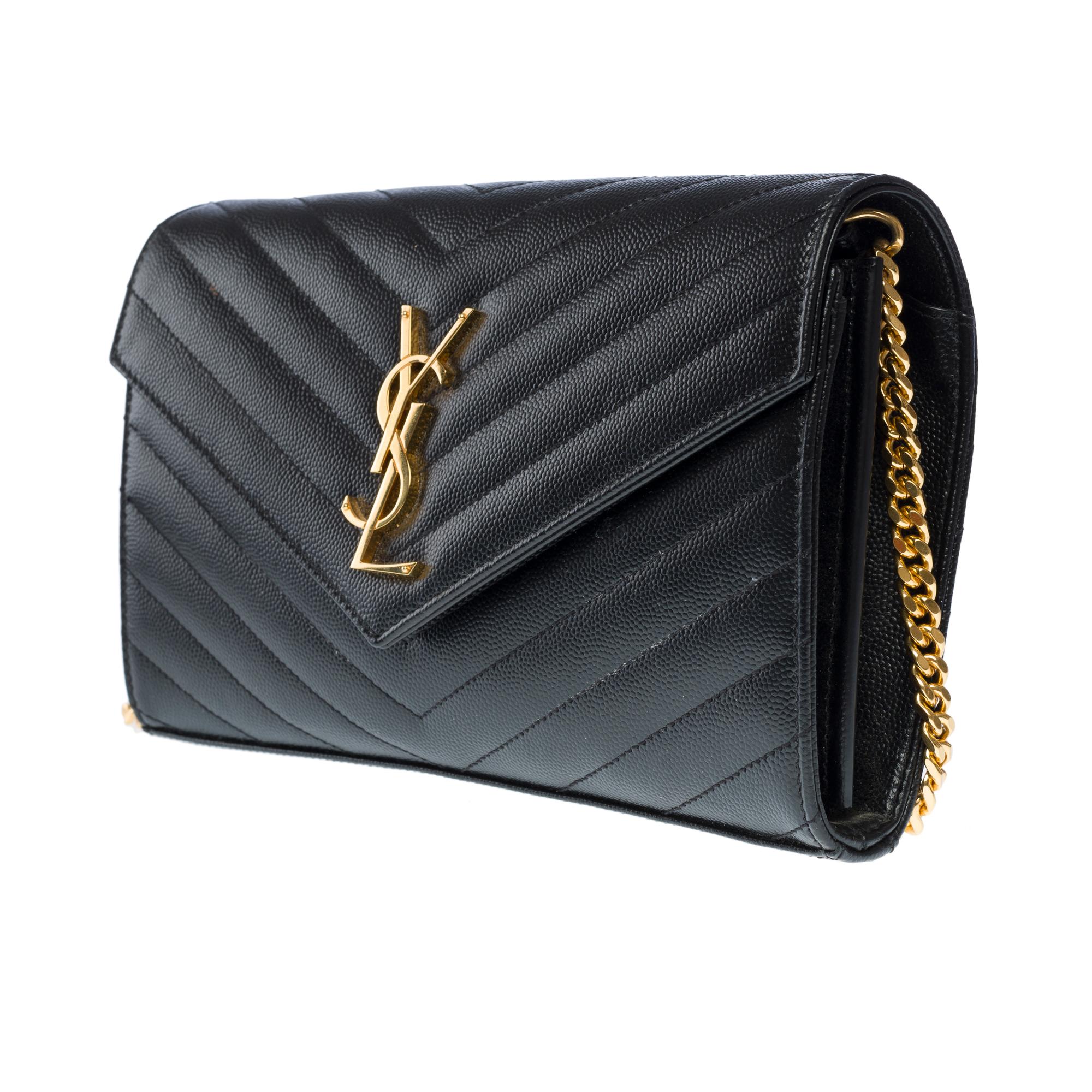 Women's YSL Pochette Cassandre classic shoulder bag in Black grained calf leather, GHW