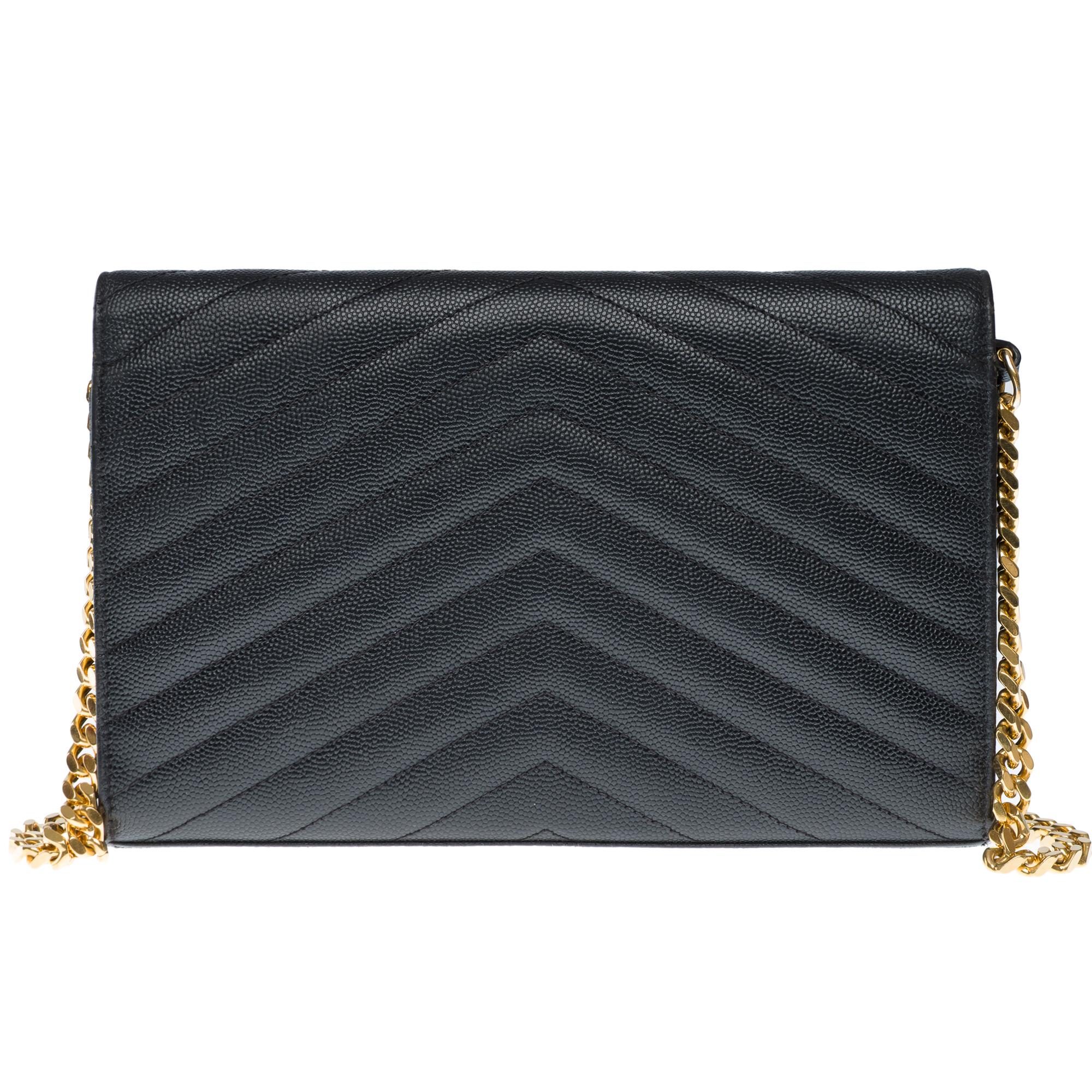 Women's YSL Pochette Cassandre classic shoulder bag in Black grained calf leather, GHW