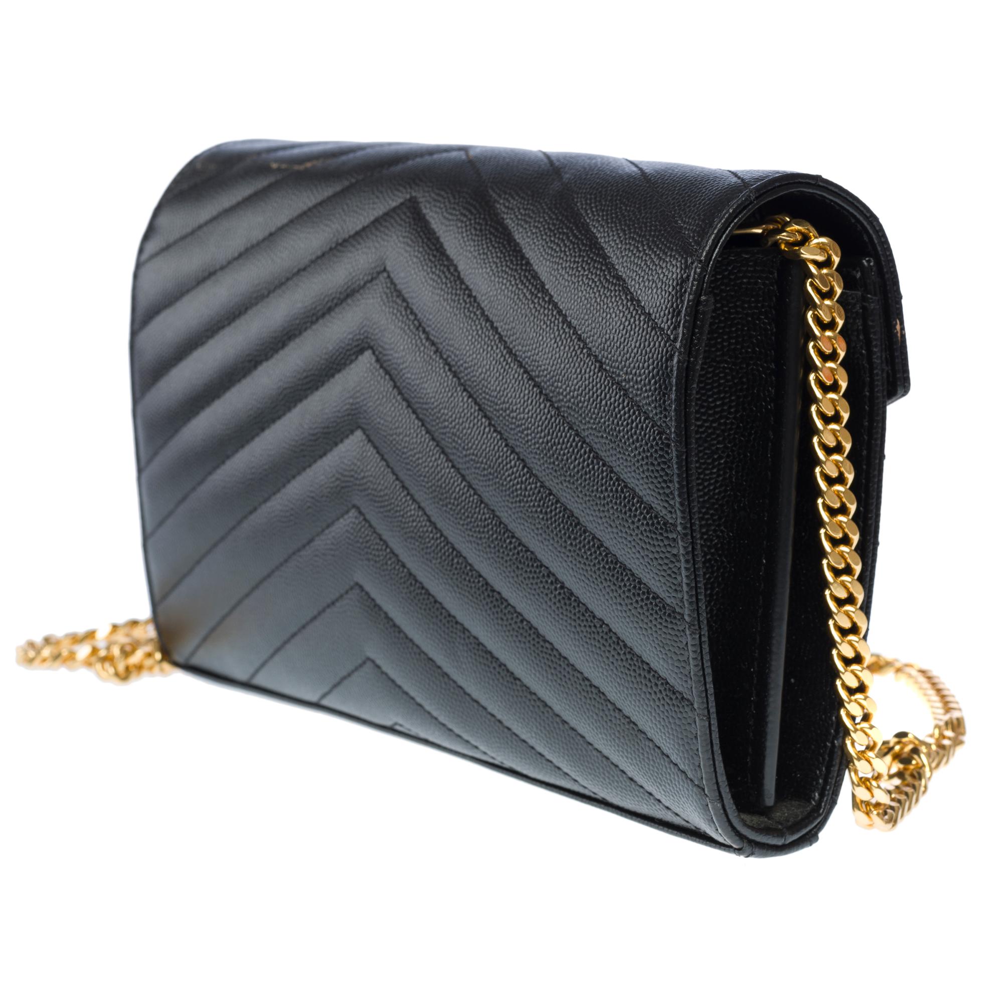 YSL Pochette Cassandre classic shoulder bag in Black grained calf leather, GHW 1