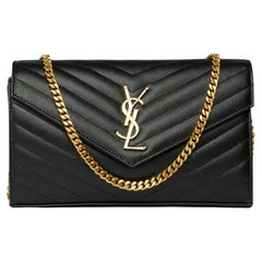 YSL Pochette Cassandre classic shoulder bag in Black grained calf leather, GHW
