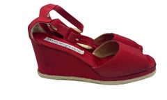 YSL Red Logo Print Platform Wedge Sandals US9, 1970s