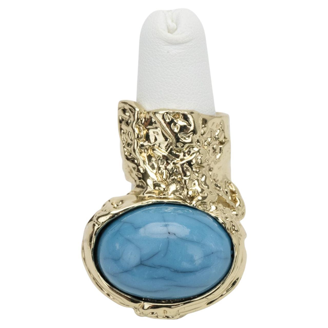 YSL Ring Gold Turquoise Light Gold For Sale
