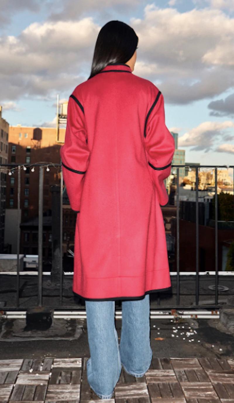 YSL Rive Gauche 1970s Red Wool Madarin Collar Coat In Excellent Condition For Sale In New York, NY