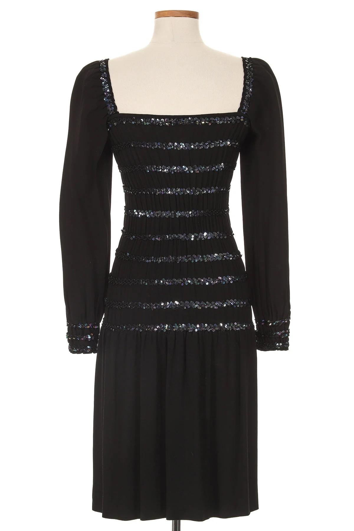 Black YSL Rive Gauche A/W 1983 Sequin Dress For Sale
