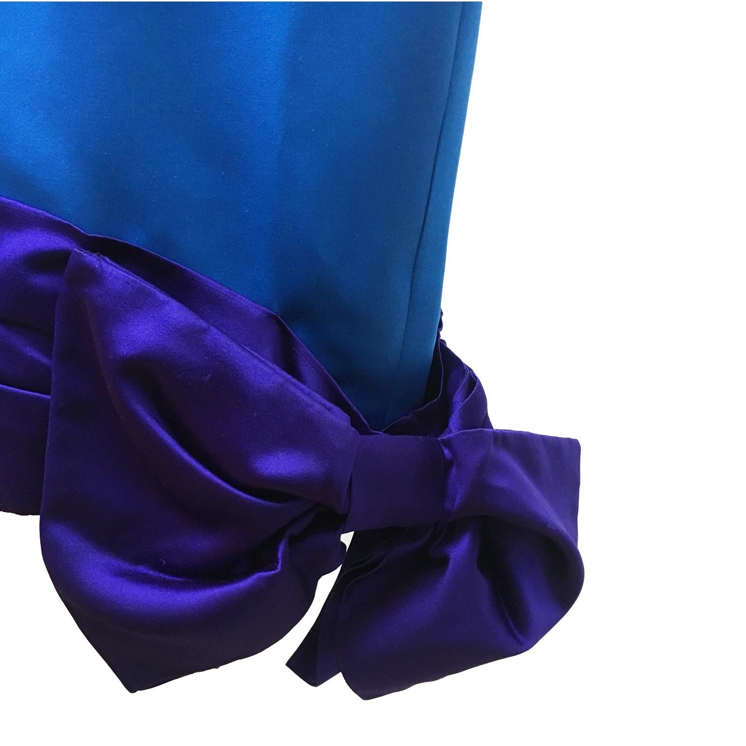 Women's YSL Rive Gauche Bicolour Royal Blue Satin Skirt With Bow circa 1985 For Sale