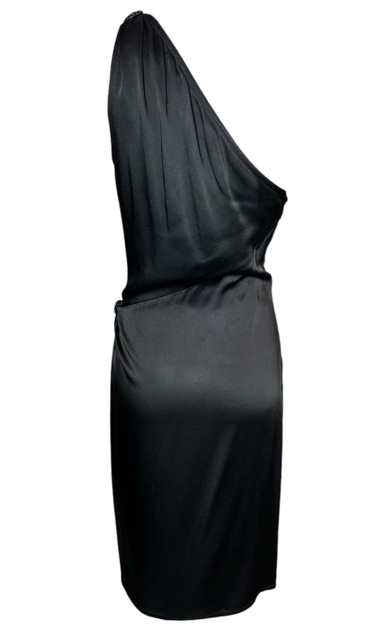 YSL Rive Gauche Black One Shoulder Ruched Hip Cocktail Dress, 1998 In Excellent Condition For Sale In Los Angeles, CA