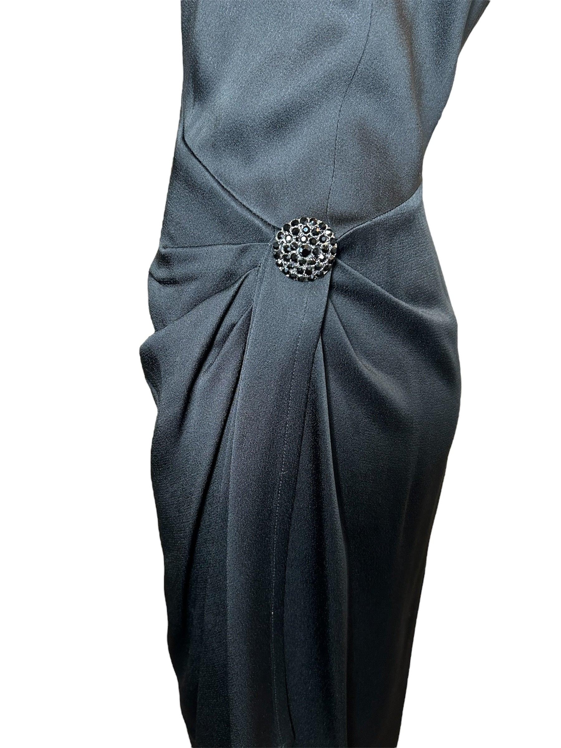 Women's YSL Rive Gauche Black One Shoulder Ruched Hip Cocktail Dress, 1998 For Sale