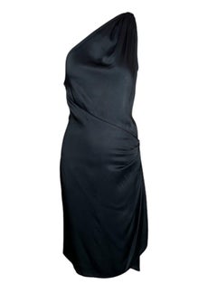 YSL Rive Gauche Black One Shoulder Ruched Hip Cocktail Dress, 1998