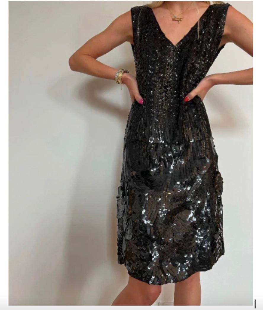 YSL Rive Gauche Black Sequin Dress 1990s For Sale 1