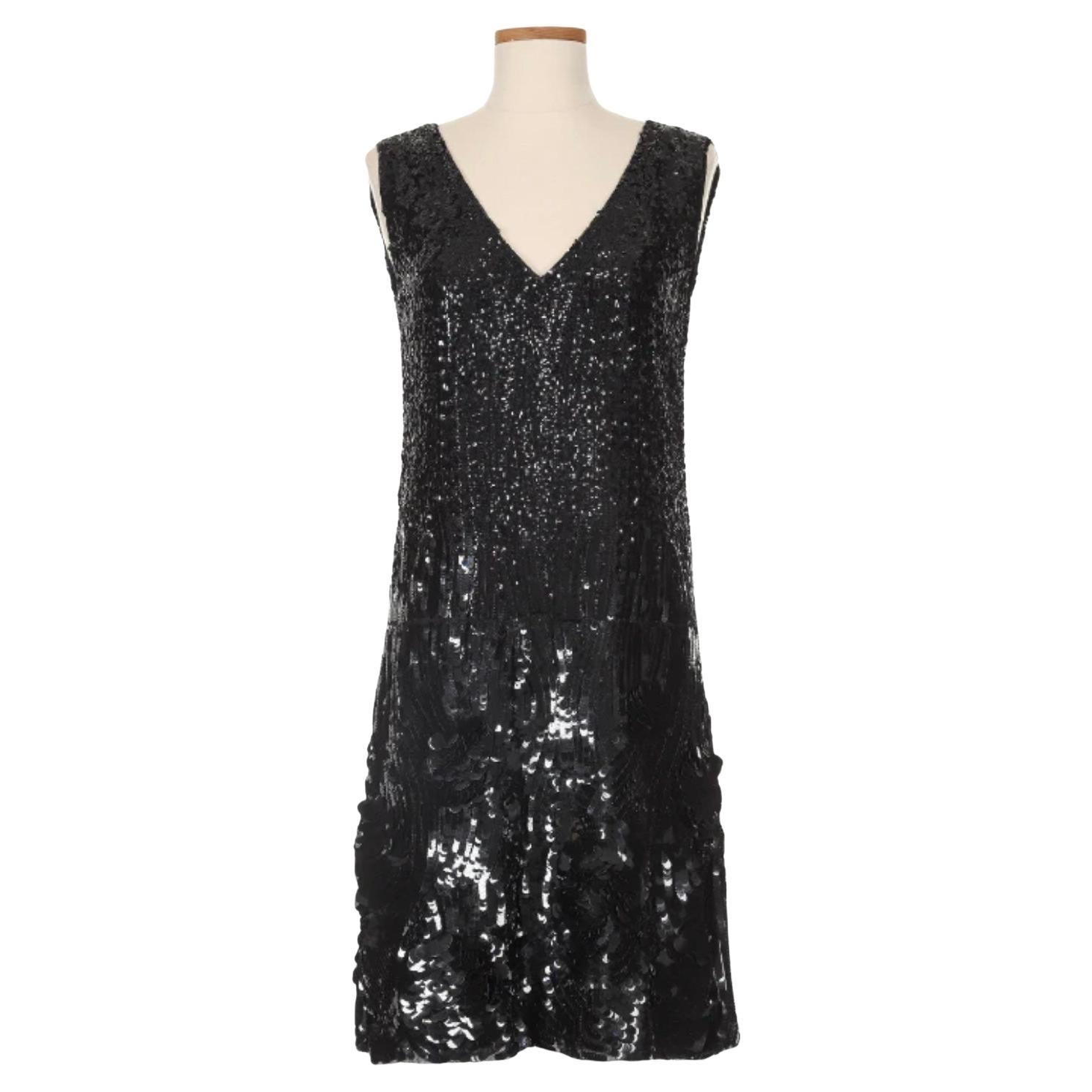 YSL Rive Gauche Black Sequin Dress 1990s For Sale
