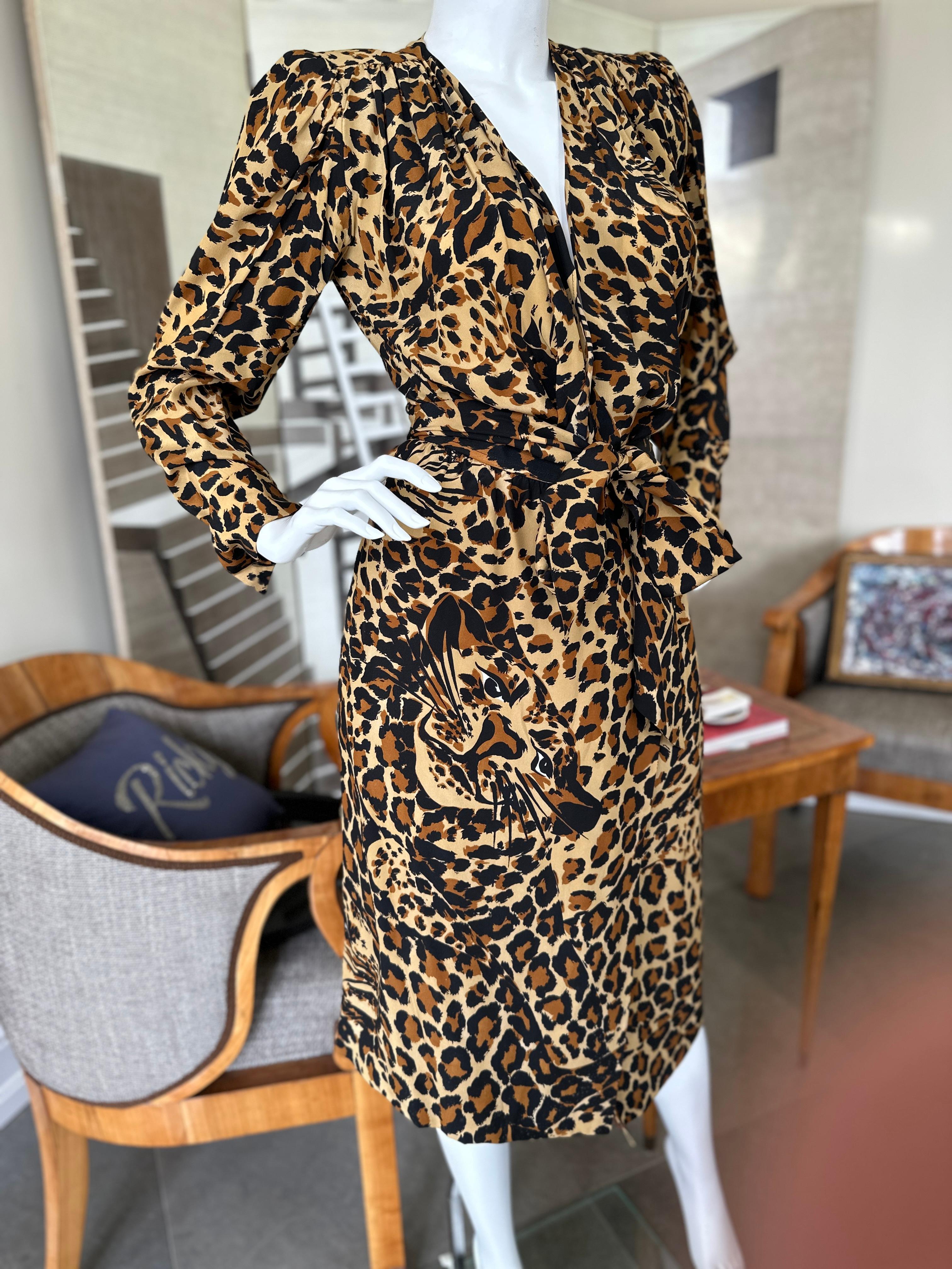 YSL Rive Gauche Fall 1986 Silk Leopard Print 3 Piece Cocktail Dress For Sale 6