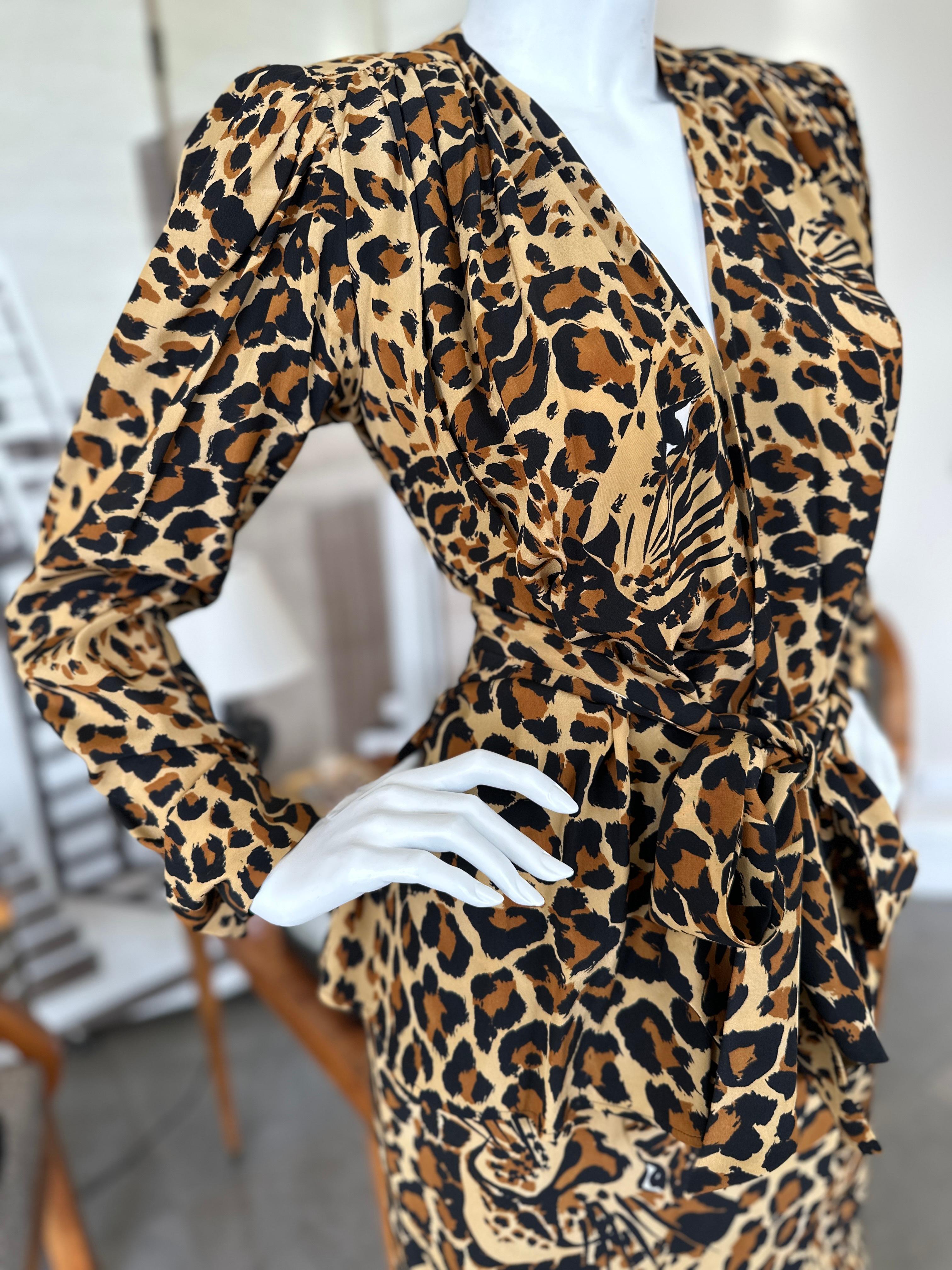 YSL Rive Gauche Fall 1986 Silk Leopard Print 3 Piece Cocktail Dress For Sale 1