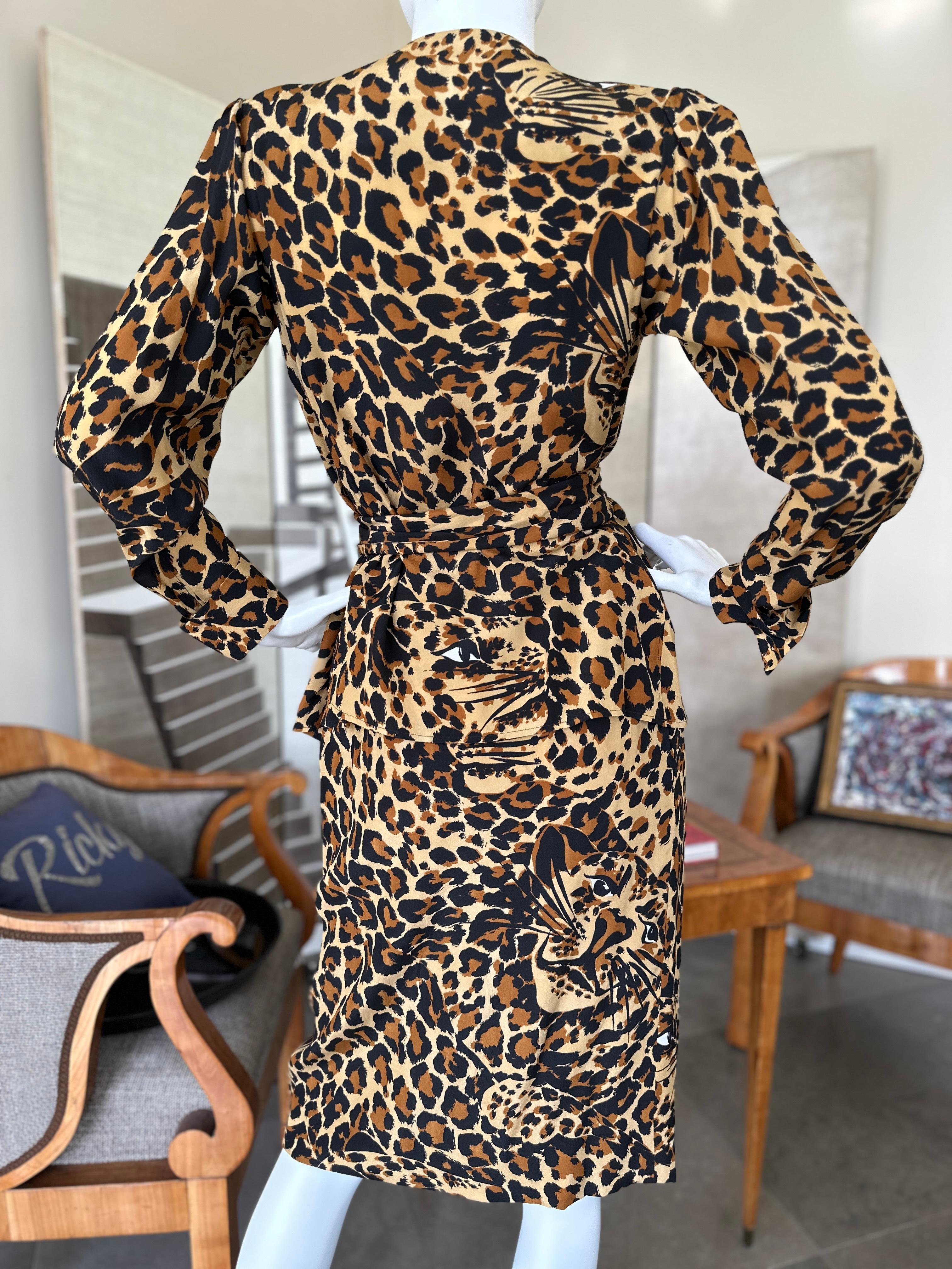 YSL Rive Gauche Fall 1986 Silk Leopard Print 3 Piece Cocktail Dress For Sale 2