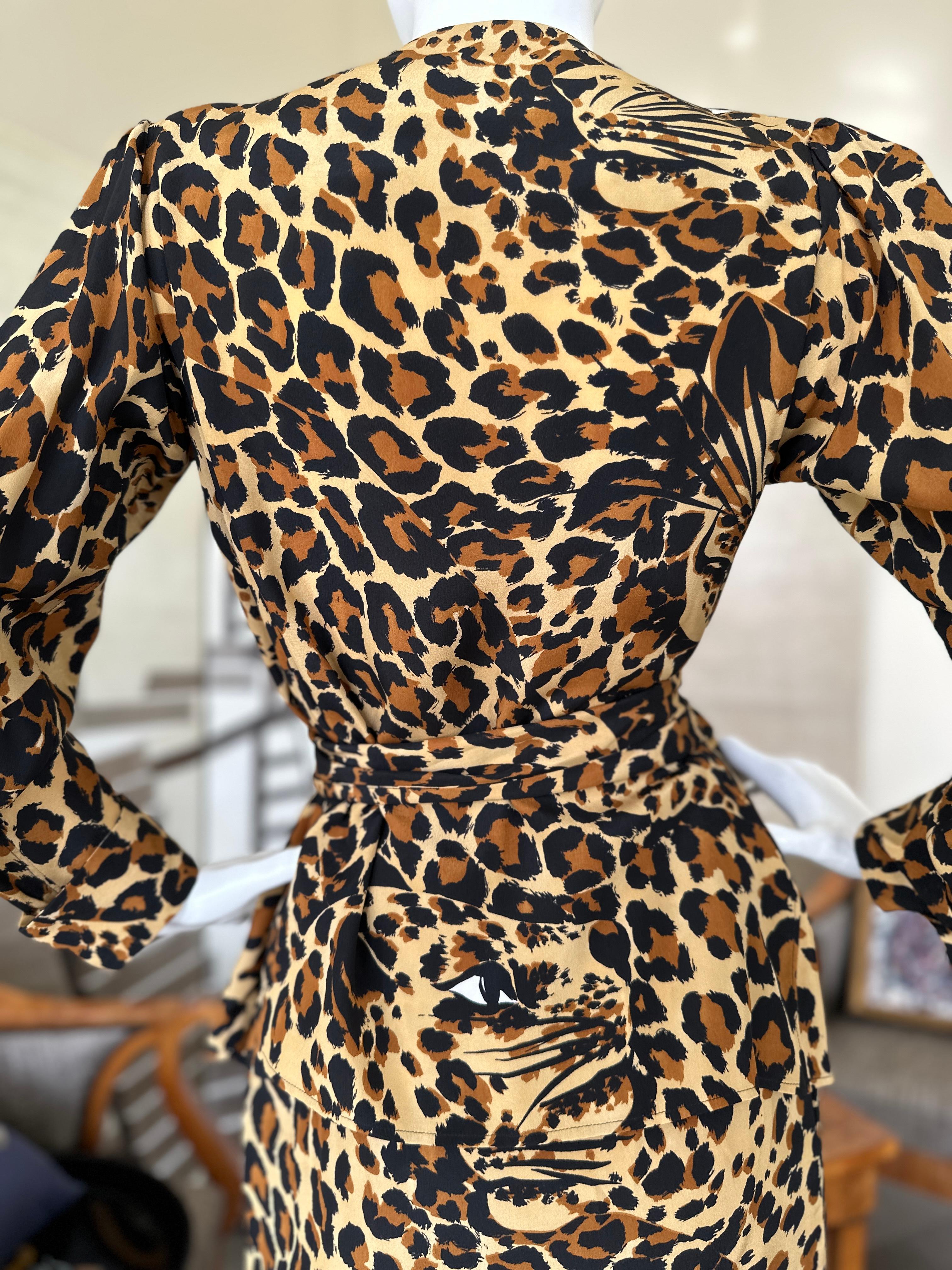 YSL Rive Gauche Fall 1986 Silk Leopard Print 3 Piece Cocktail Dress For Sale 3