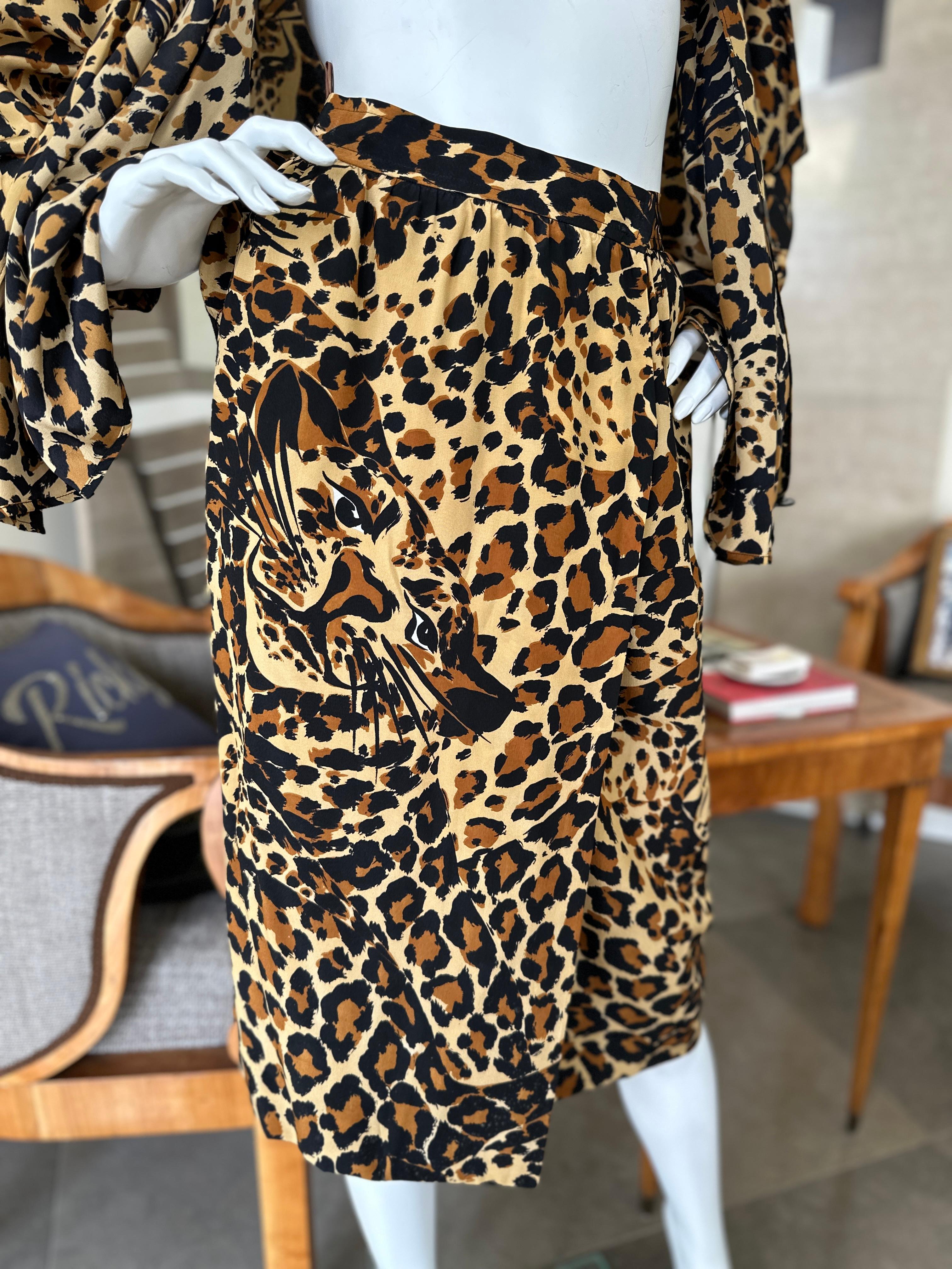 YSL Rive Gauche Fall 1986 Silk Leopard Print 3 Piece Cocktail Dress For Sale 4