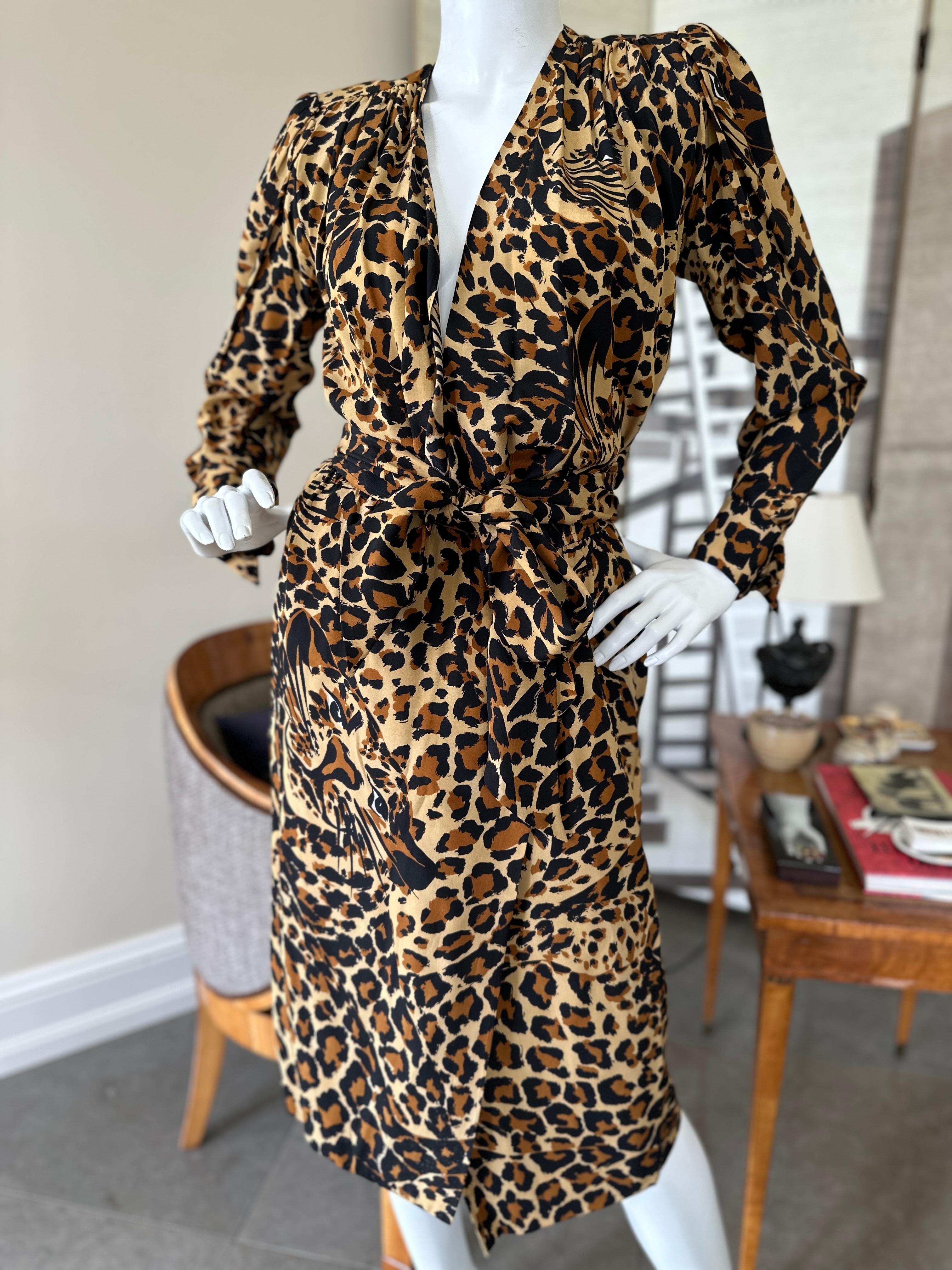 YSL Rive Gauche Fall 1986 Silk Leopard Print 3 Piece Cocktail Dress For Sale 5