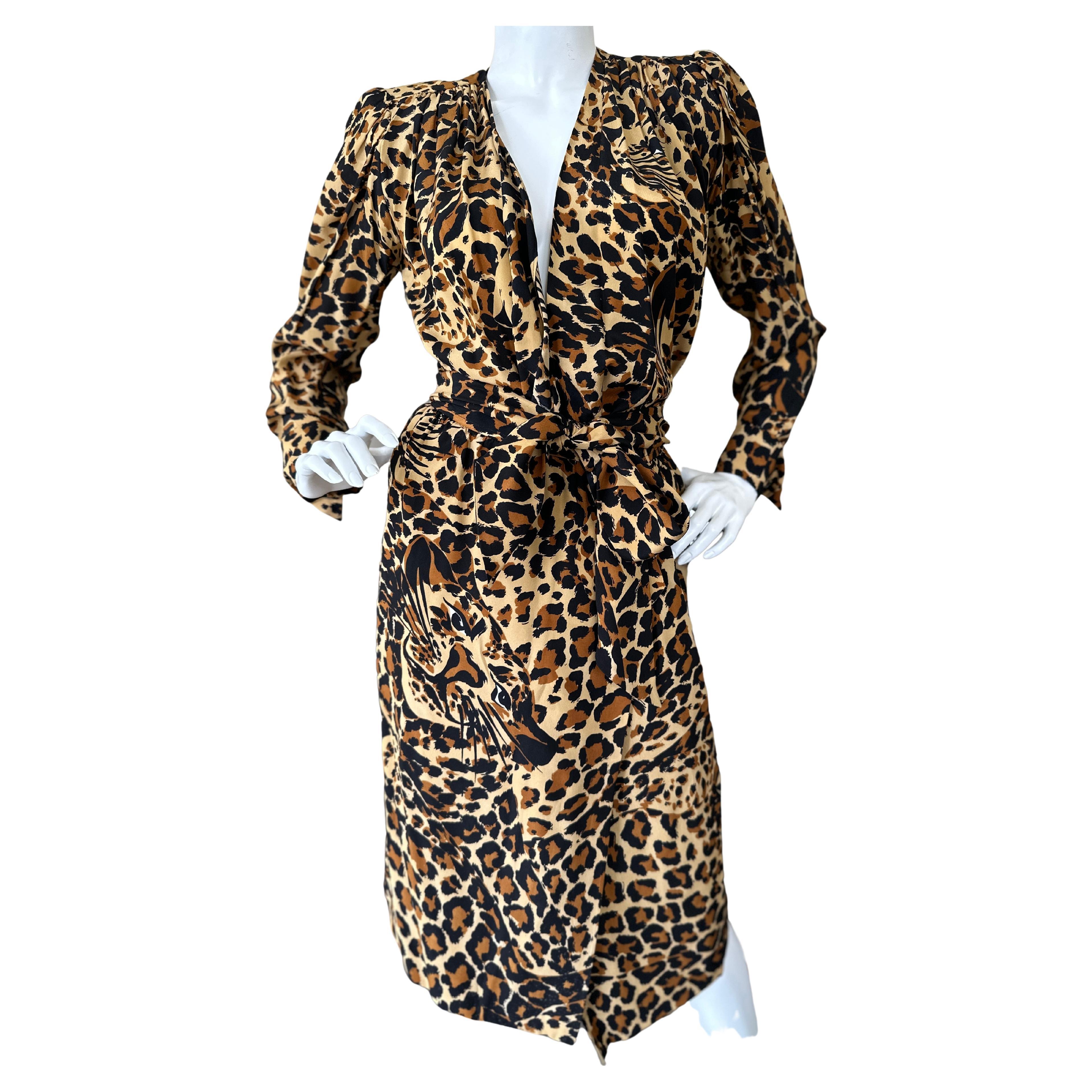 YSL Rive Gauche Fall 1986 Silk Leopard Print 3 Piece Cocktail Dress For Sale