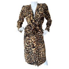 YSL Rive Gauche Fall 1986 Silk Leopard Print 3 Piece Cocktail Dress