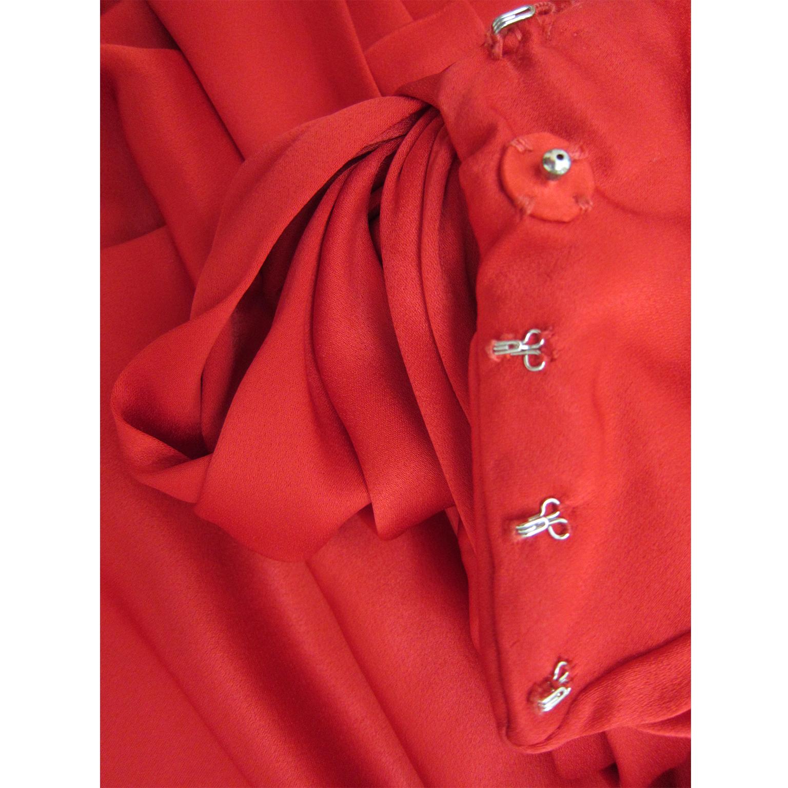 YSL Rive Gauche Royal Red Satin Skirt With Bow 1985 3