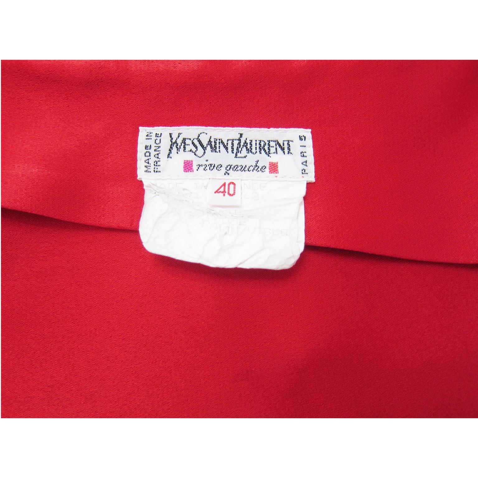 YSL Rive Gauche Royal Red Satin Skirt With Bow 1985 4