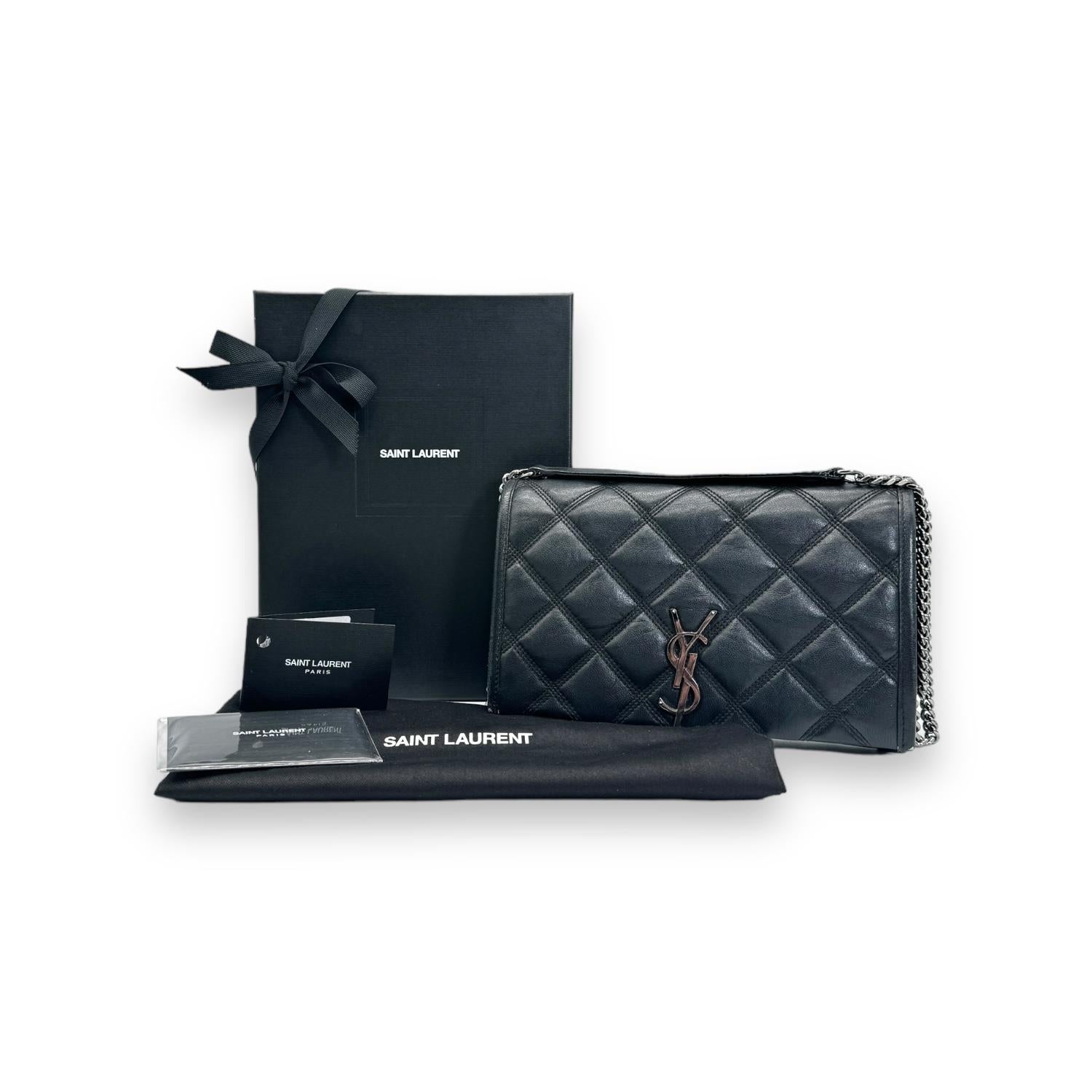 YSL Saint Laurent Becky Quilted Black Leather Wallet on Chain For Sale 6
