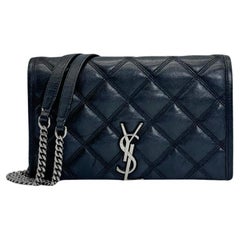 YSL Saint Laurent Becky Gesteppte schwarze Leder-Brieftasche an Kette, an Kette