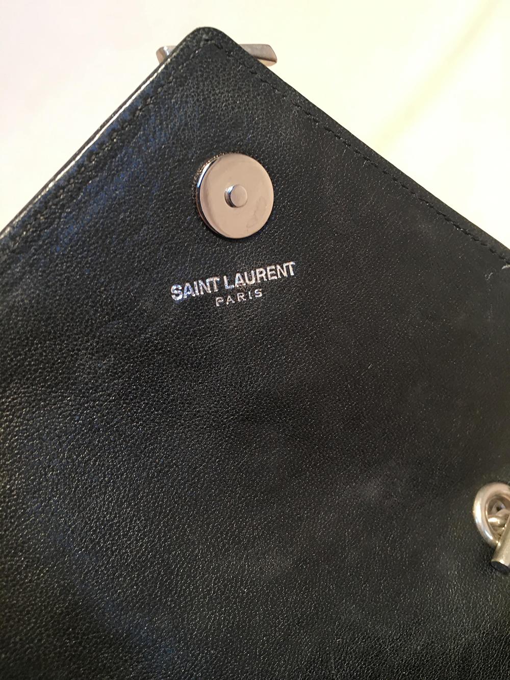 YSL Saint Laurent Black Leather Flower Studded Small Envelope Chain Shoulder Bag 1