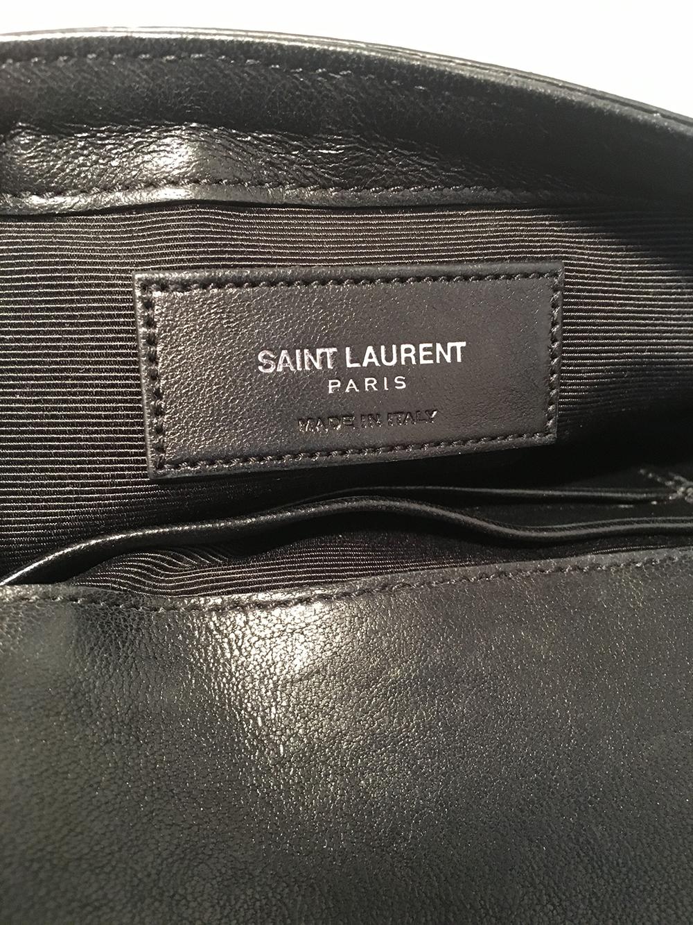 YSL Saint Laurent Black Leather Flower Studded Small Envelope Chain Shoulder Bag 3