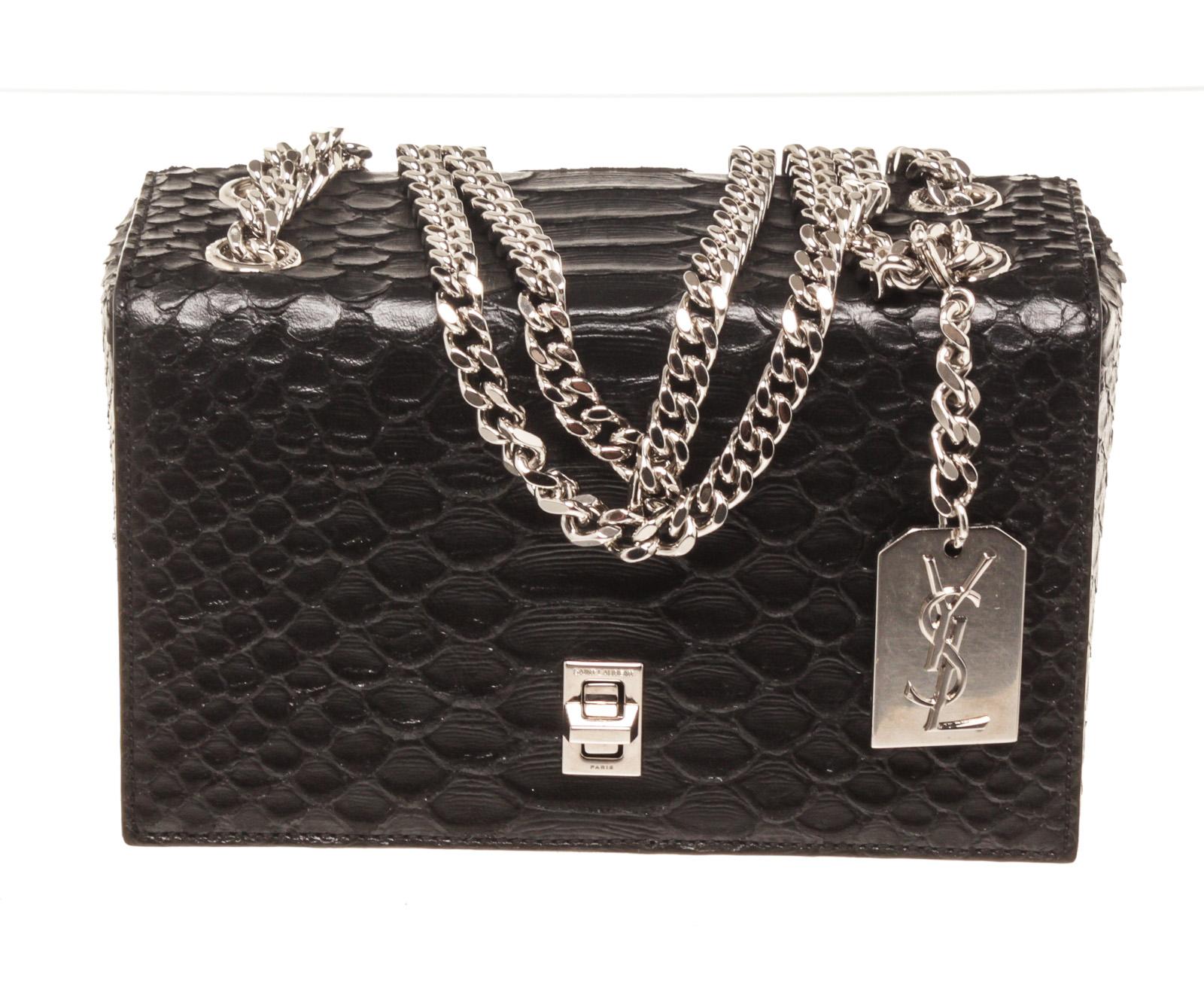 YSL Saint Laurent Black Python Embossed Minaudiere Camera Bag In Good Condition In Irvine, CA