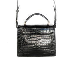 YSL Saint Laurent Croc-Embossed Cassandra Top Handle Bag