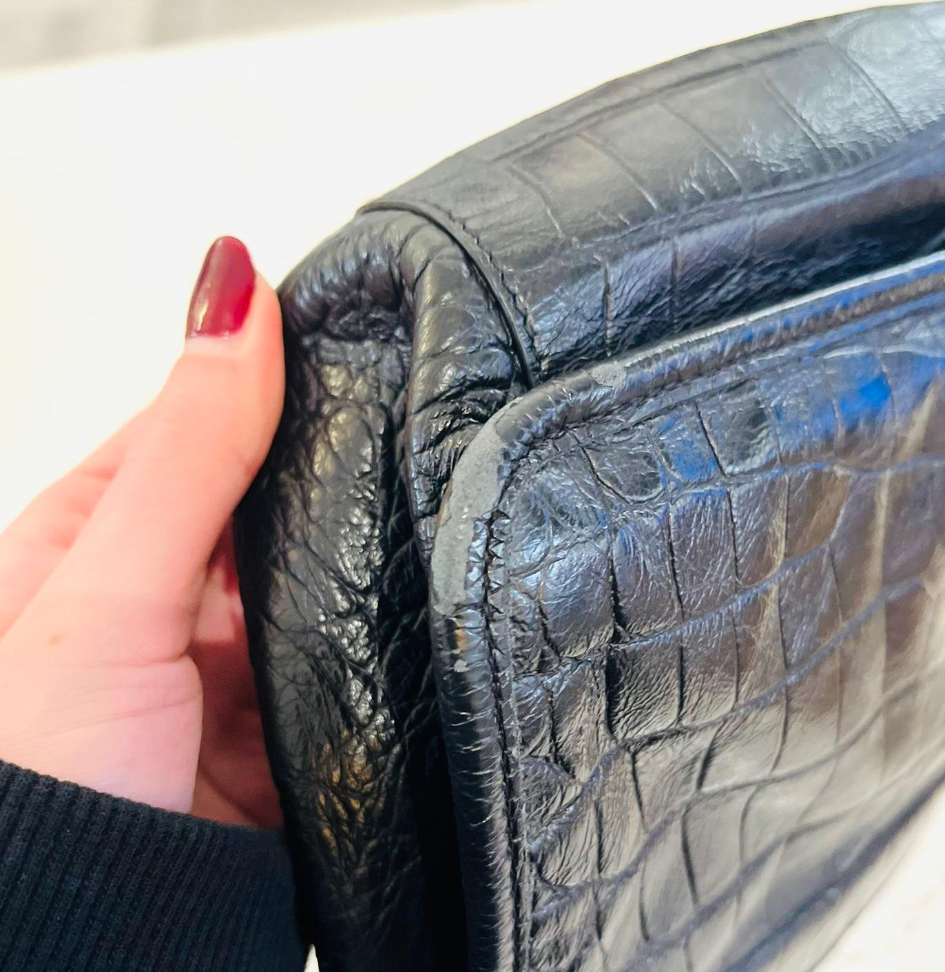 YSL - Saint Laurent Croc Embossed Leather Flap Bag 5