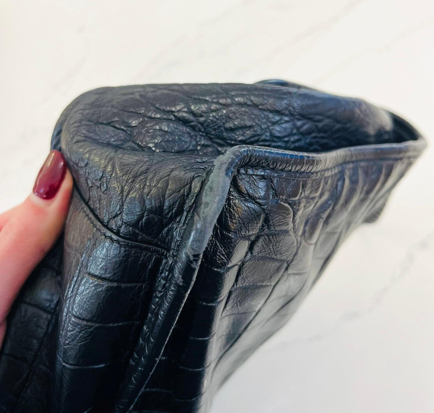 YSL - Saint Laurent Croc Embossed Leather Flap Bag 6