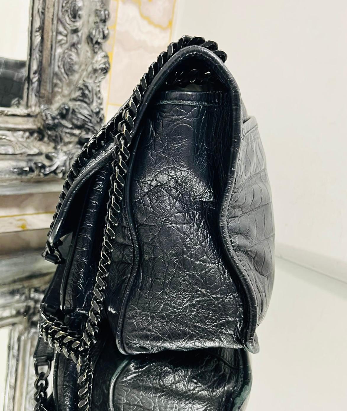 Black YSL - Saint Laurent Croc Embossed Leather Flap Bag