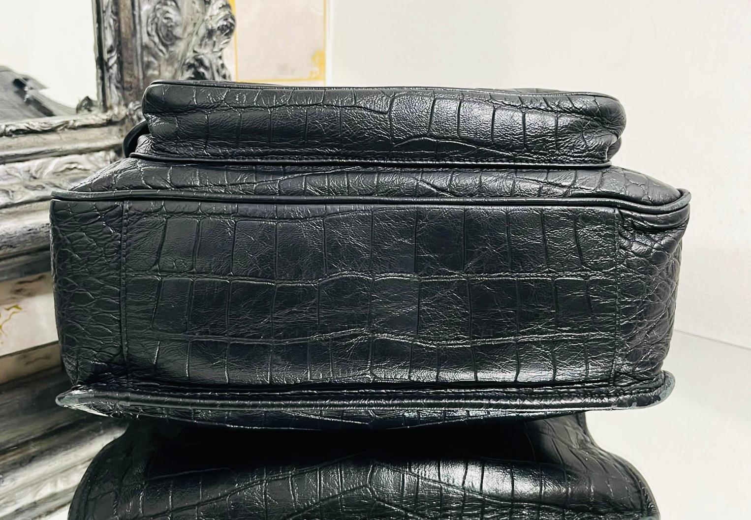 Women's YSL - Saint Laurent Croc Embossed Leather Flap Bag