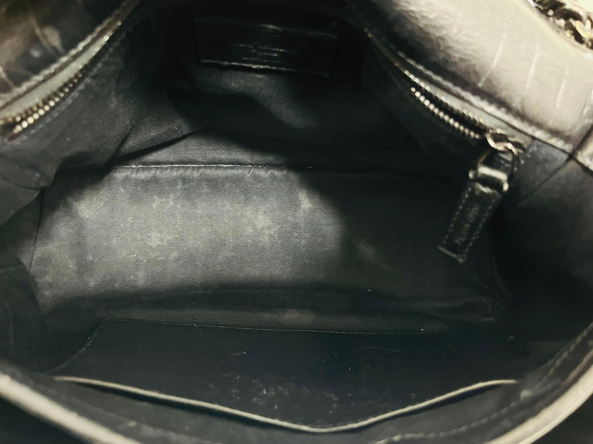 YSL - Saint Laurent Croc Embossed Leather Flap Bag 1