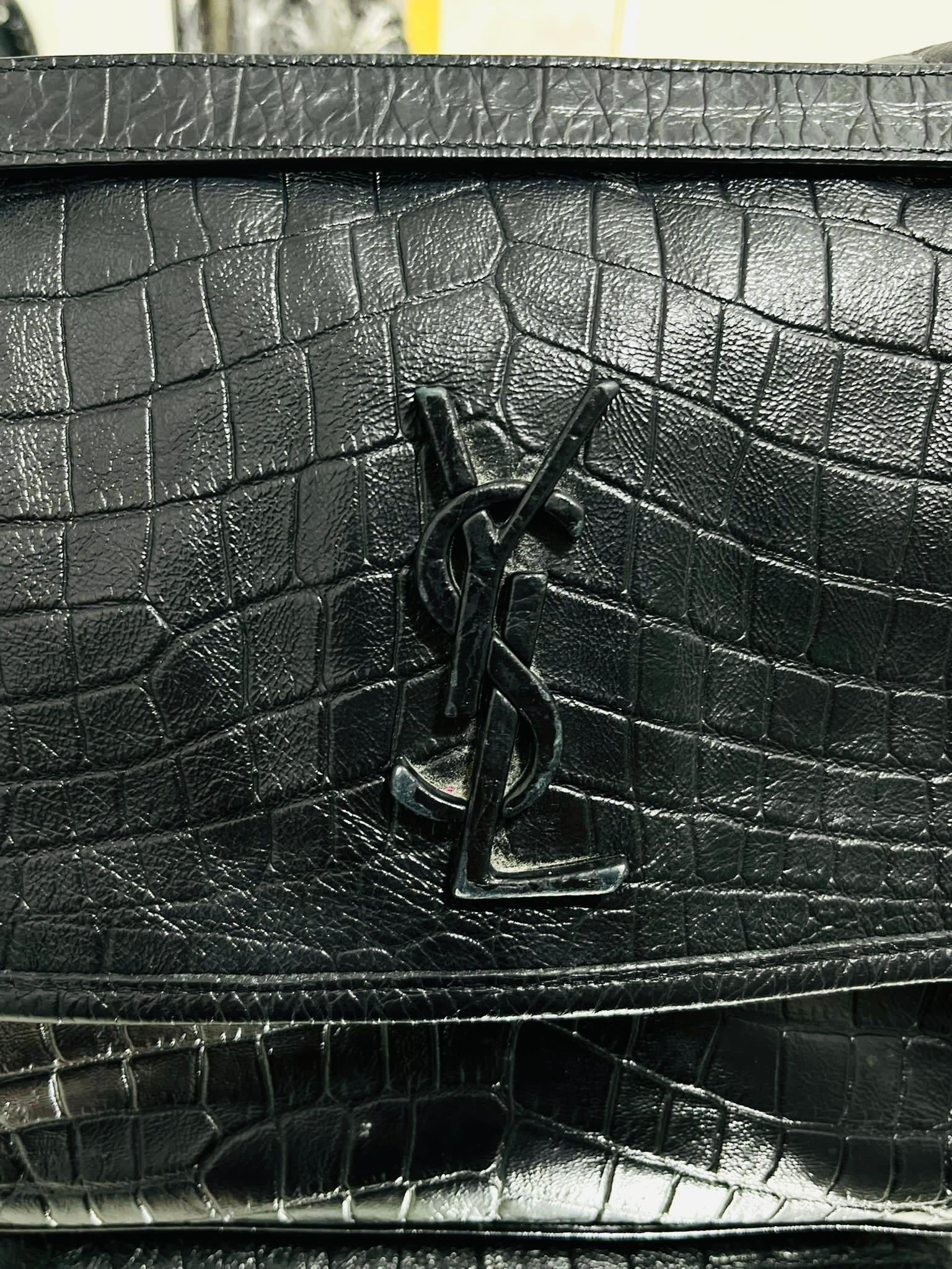 YSL - Saint Laurent Croc Embossed Leather Flap Bag 2