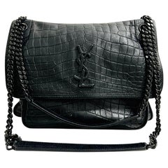 YSL - Saint Laurent Croc Embossed Leather Flap Bag
