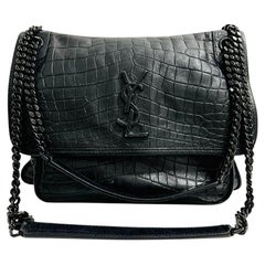 YSL - Saint Laurent - Sac à rabat en cuir embossé croco