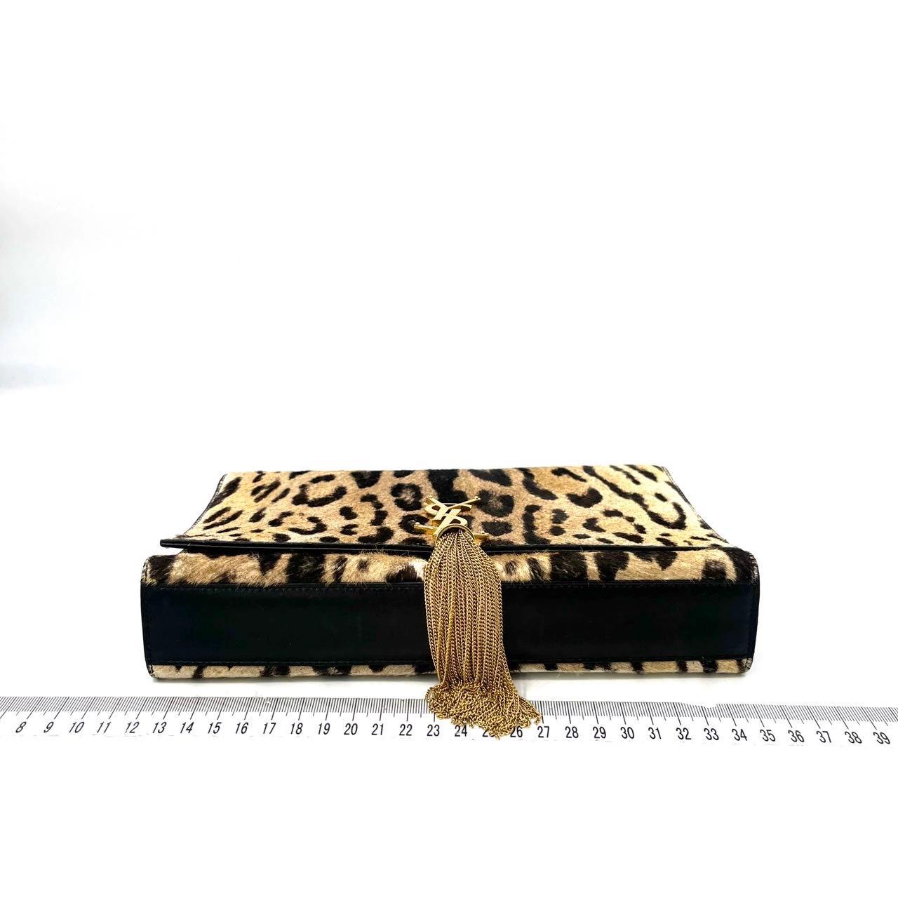 YSL Saint Laurent Kate Small Pony-style Calfskin Leather Leopard Print Tassle im Angebot 1