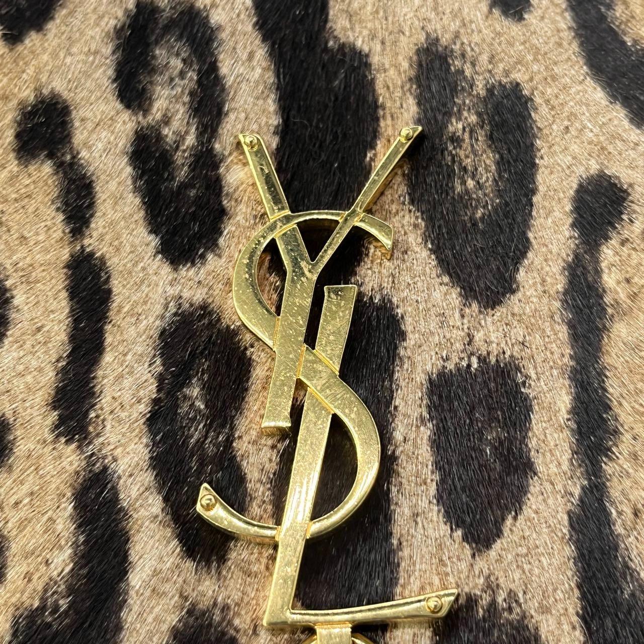 YSL Saint Laurent Kate Small Pony-style Calfskin Leather Leopard Print Tassle im Angebot 3