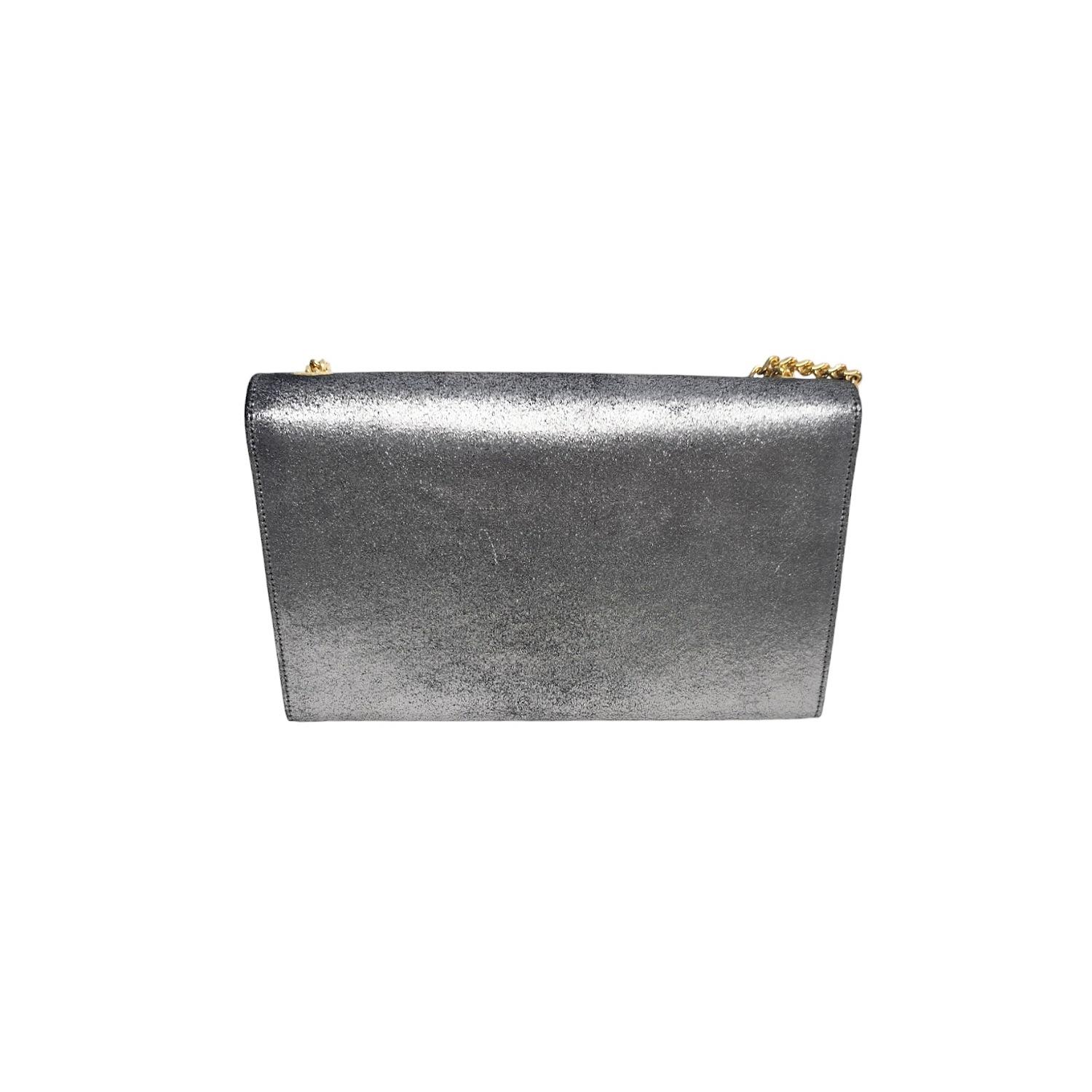 YSL Saint Laurent Metallic Silver Medium Kate Chain Shoulder Bag In Good Condition For Sale In Scottsdale, AZ