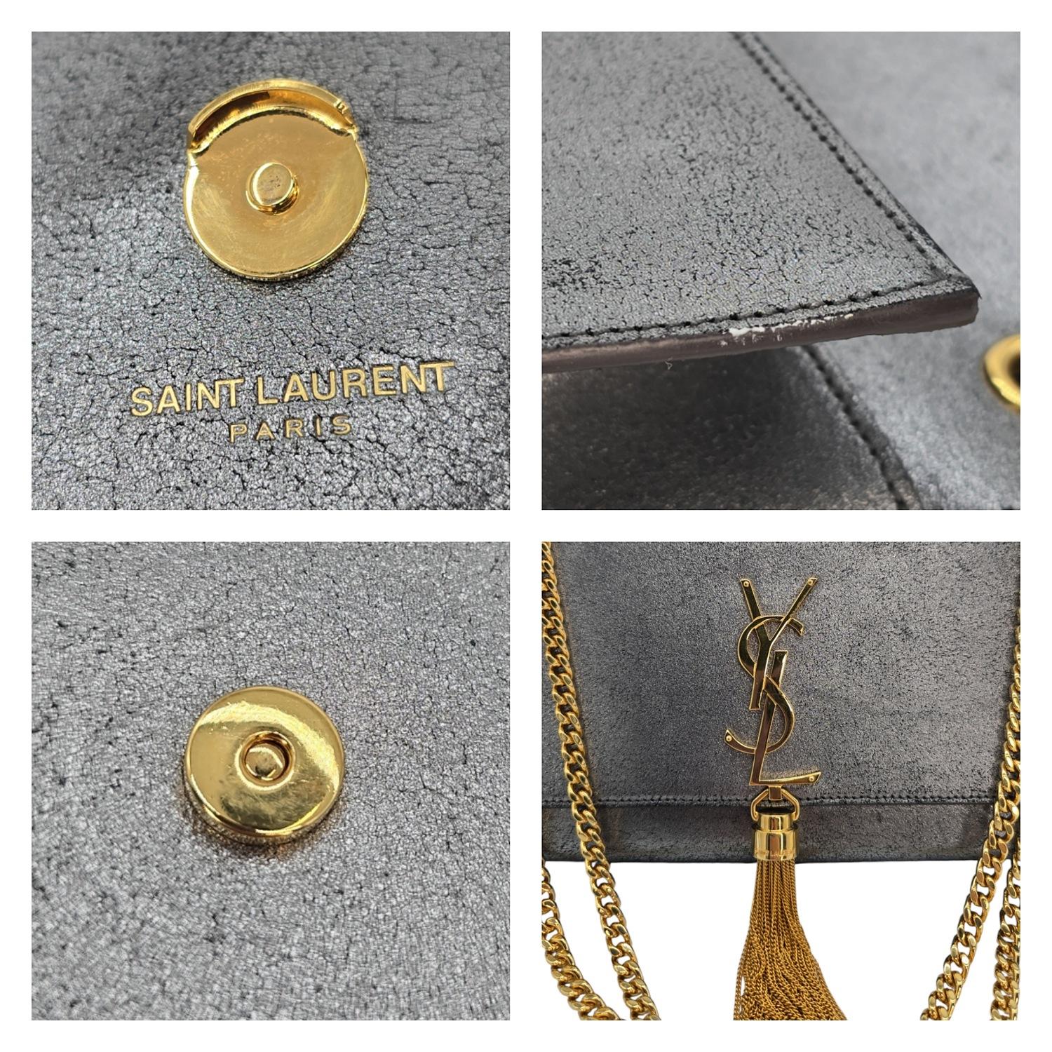 YSL Saint Laurent Metallic Silver Medium Kate Chain Shoulder Bag For Sale 4