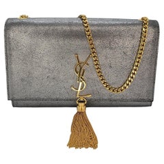 YSL Saint Laurent Metallic Silver Medium Kate Chain Shoulder Bag