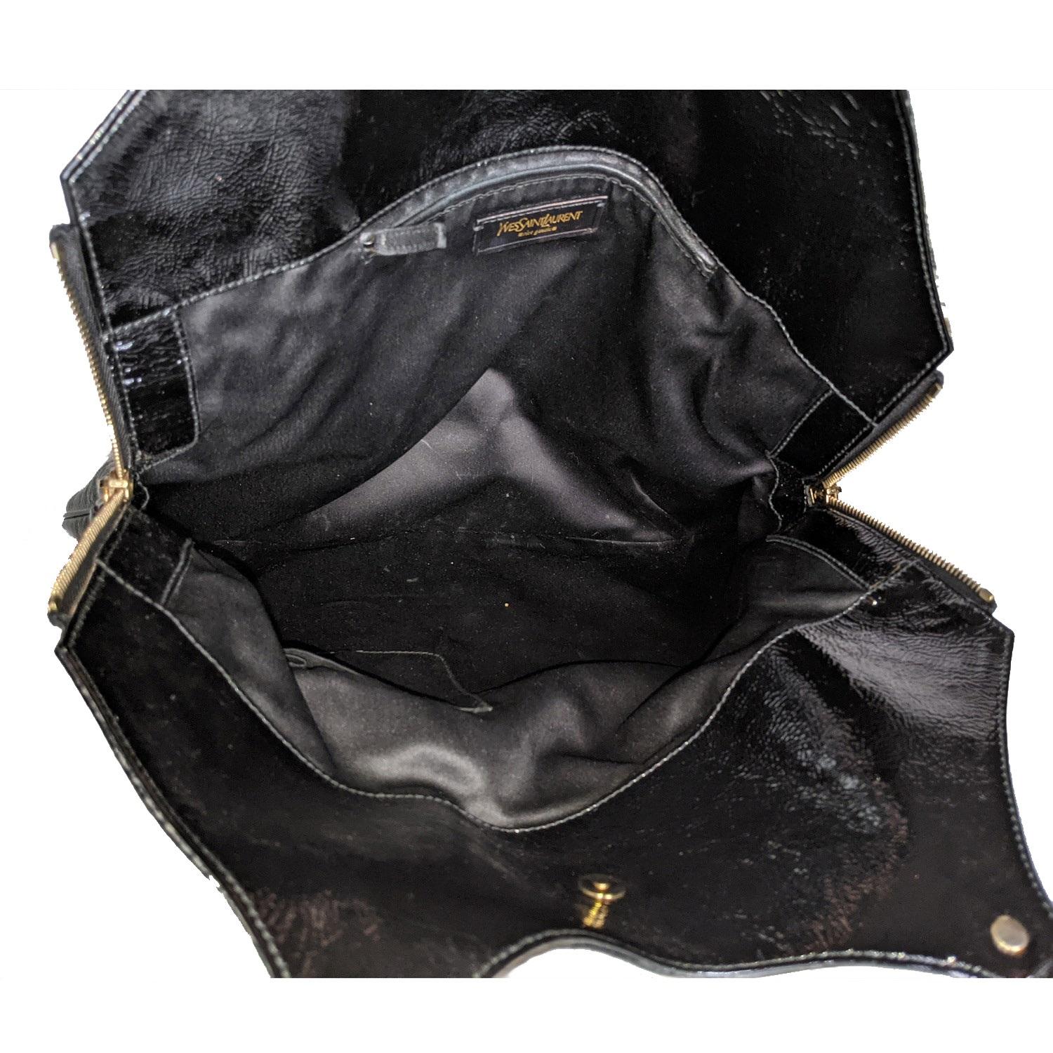 YSL Saint Laurent Patent Leather Tribute Tote Black In Excellent Condition In Scottsdale, AZ