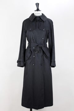 YSL Yves Saint Laurent Black Cotton Trench Coat, circa 1970s Size up to M