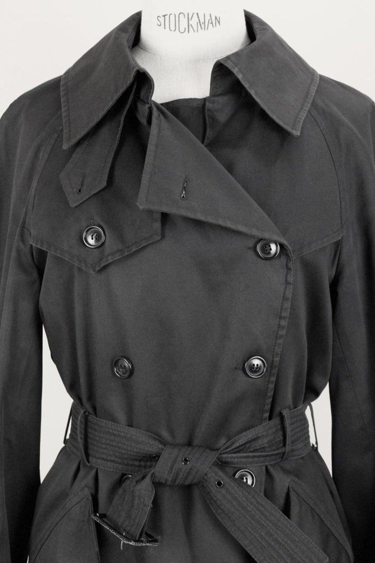 YSL Yves Saint Laurent Black Cotton Trench Coat, circa 1970s Size up to