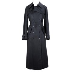 Vintage YSL Yves Saint Laurent Black Cotton Trench Coat, circa 1970s Size up to M