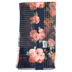 Vintage YSL Saint Laurent Roses and Lurex Silk Shawl