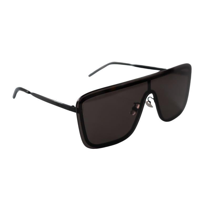 Black YSL Saint Laurent The Mask 99MM Shield Metal Sunglasses For Sale